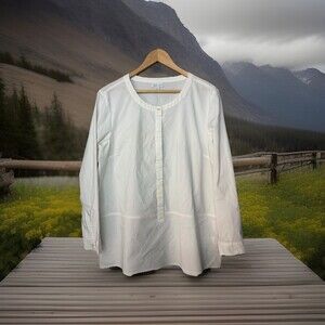 J Jill White Shirt Collection Button-Up Top L PETITE Mandarin Long Sleeve Cotton